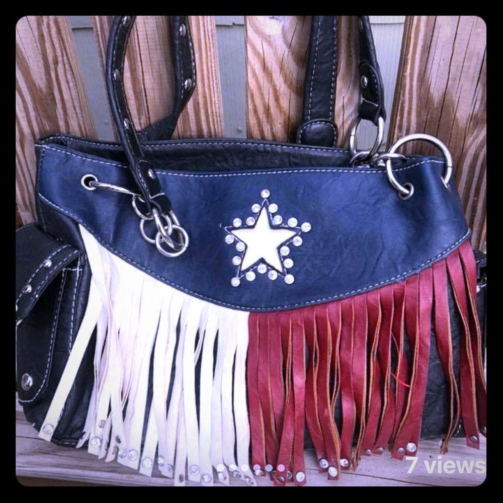 Leather gently used red white and blue purse